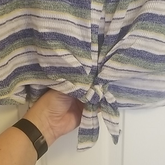 Lightweight sweater blue,green taupe, white stripe - Picture 5 of 5